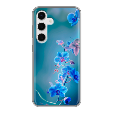 Силиконовый чехол на Samsung Galaxy S24 с принтом Голубые цветы Силиконовый чехол на Samsung Galaxy S24 с принтом Голубые цветы