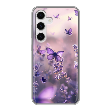 Силиконовый чехол на Samsung Galaxy S24 с принтом бабочки и лаванда Силиконовый чехол на Samsung Galaxy S24 с принтом бабочки и лаванда