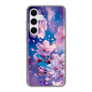 Силиконовый чехол на Samsung Galaxy S24 с принтом цветы бабочки Силиконовый чехол на Samsung Galaxy S24 с принтом цветы бабочки