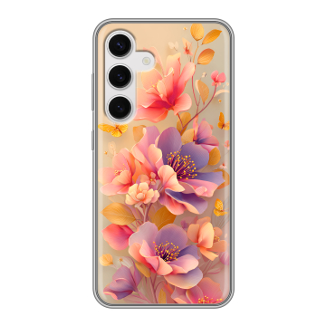 Силиконовый чехол на Samsung Galaxy S24 с принтом Цветы и бабочки Силиконовый чехол на Samsung Galaxy S24 с принтом Цветы и бабочки
