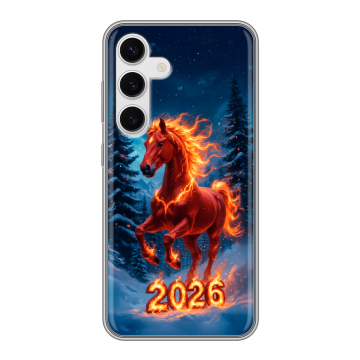 Силиконовый чехол на Samsung Galaxy S24 с принтом Новый год коня Силиконовый чехол на Samsung Galaxy S24 с принтом Новый год коня