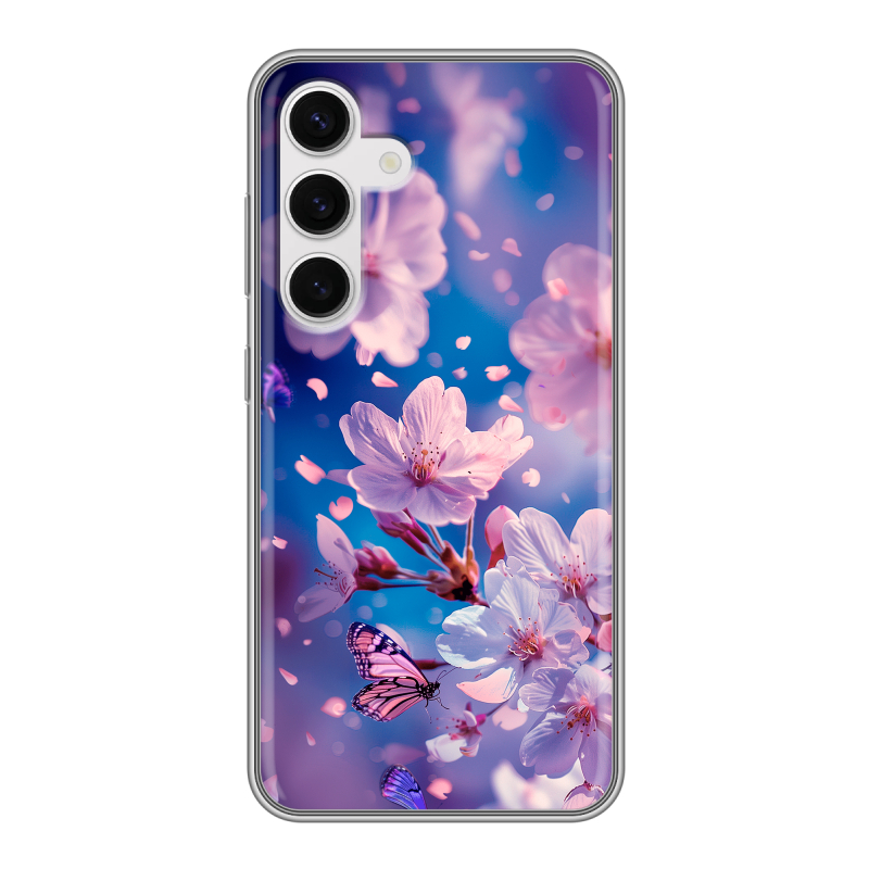 Силиконовый чехол на Samsung Galaxy S24 с принтом цветы бабочки Силиконовый чехол на Samsung Galaxy S24 с принтом цветы бабочки