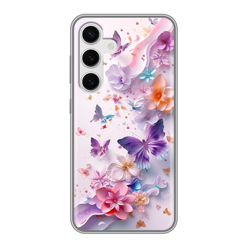 Силиконовый чехол на Samsung Galaxy S24 с принтом цветы бабочки Силиконовый чехол на Samsung Galaxy S24 с принтом цветы бабочки