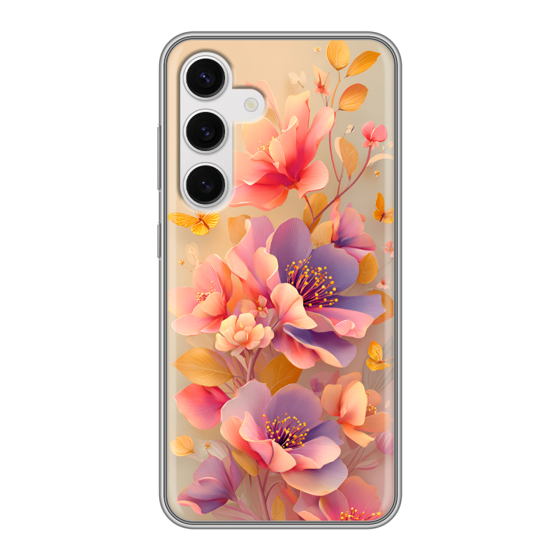 Силиконовый чехол на Samsung Galaxy S24 с принтом Цветы и бабочки Силиконовый чехол на Samsung Galaxy S24 с принтом Цветы и бабочки