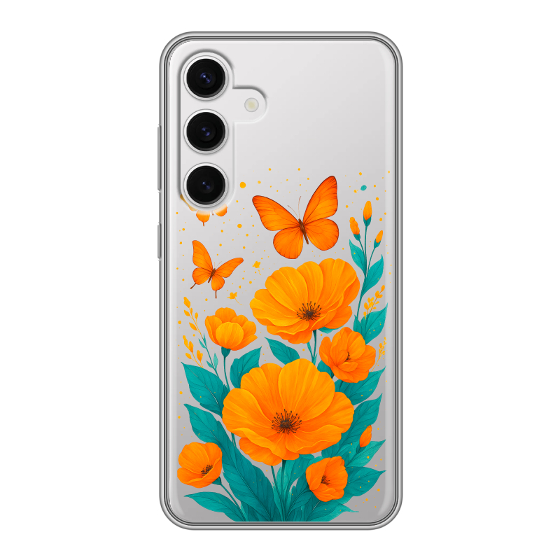 Силиконовый чехол на Samsung Galaxy S24 с принтом цветы бабочки Силиконовый чехол на Samsung Galaxy S24 с принтом цветы бабочки