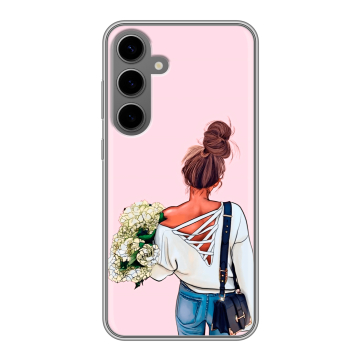 Силиконовый чехол на Samsung Galaxy S24 Plus с принтом Девушка и букет Силиконовый чехол на Samsung Galaxy S24 Plus с принтом Девушка и букет