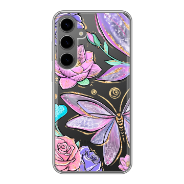 Силиконовый чехол на Samsung Galaxy S24 Plus с принтом Бабочки и цветы Силиконовый чехол на Samsung Galaxy S24 Plus с принтом Бабочки и цветы