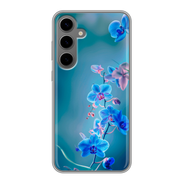 Силиконовый чехол на Samsung Galaxy S24 Plus с принтом Голубые цветы Силиконовый чехол на Samsung Galaxy S24 Plus с принтом Голубые цветы