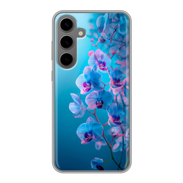 Силиконовый чехол на Samsung Galaxy S24 Plus с принтом голубые орхидеи Силиконовый чехол на Samsung Galaxy S24 Plus с принтом голубые орхидеи