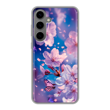 Силиконовый чехол на Samsung Galaxy S24 Plus с принтом цветы бабочки Силиконовый чехол на Samsung Galaxy S24 Plus с принтом цветы бабочки