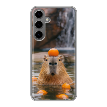 Силиконовый чехол на Samsung Galaxy S24 Plus с принтом Капибара с апельсином