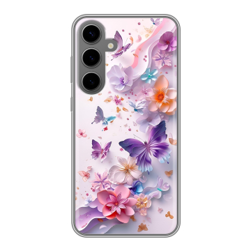 Силиконовый чехол на Samsung Galaxy S24 Plus с принтом цветы бабочки