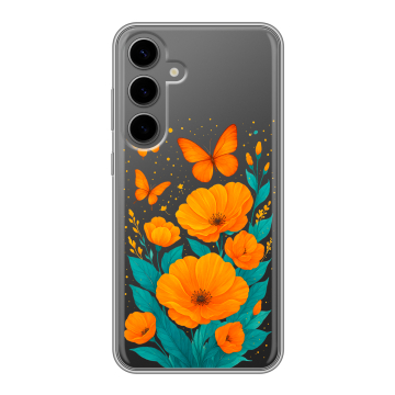 Силиконовый чехол на Samsung Galaxy S24 Plus с принтом цветы бабочки Силиконовый чехол на Samsung Galaxy S24 Plus с принтом цветы бабочки