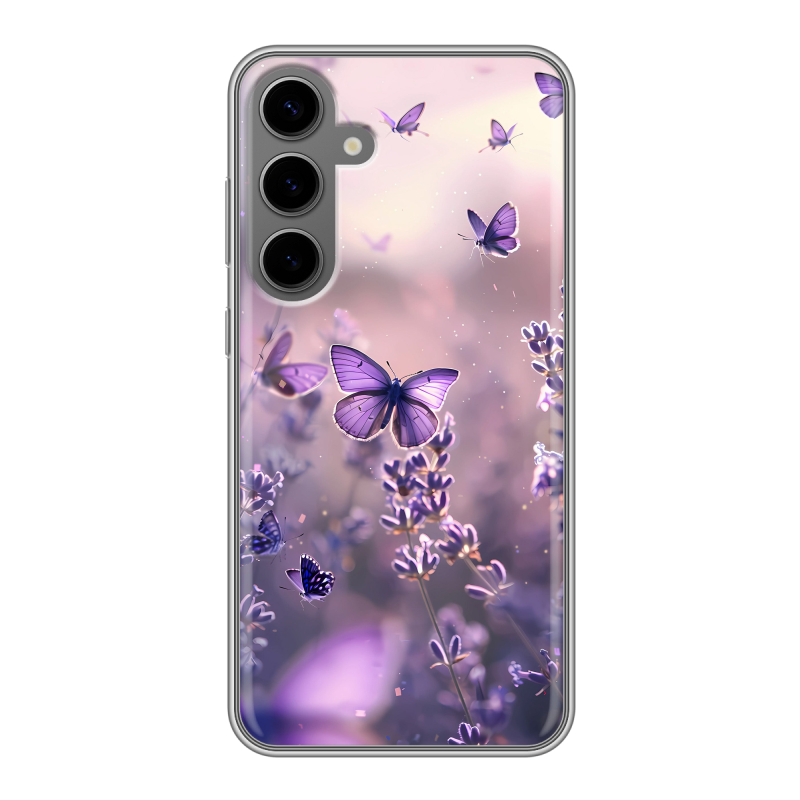 Силиконовый чехол на Samsung Galaxy S24 Plus с принтом бабочки и лаванда Силиконовый чехол на Samsung Galaxy S24 Plus с принтом бабочки и лаванда