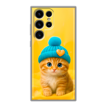 Силиконовый чехол на Samsung Galaxy S24 Ultra с принтом Котенок в шапке Силиконовый чехол на Samsung Galaxy S24 Ultra с принтом Котенок в шапке