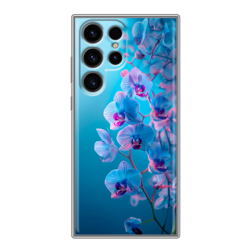 Силиконовый чехол на Samsung Galaxy S24 Ultra с принтом голубые орхидеи Силиконовый чехол на Samsung Galaxy S24 Ultra с принтом голубые орхидеи