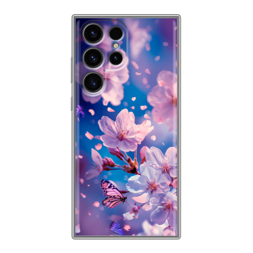 Силиконовый чехол на Samsung Galaxy S24 Ultra с принтом цветы бабочки Силиконовый чехол на Samsung Galaxy S24 Ultra с принтом цветы бабочки