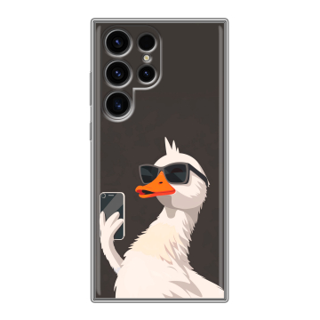 Силиконовый чехол на Samsung Galaxy S24 Ultra с принтом утка в очках Силиконовый чехол на Samsung Galaxy S24 Ultra с принтом утка в очках