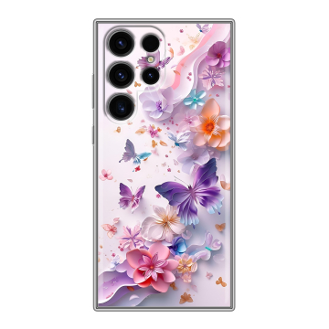 Силиконовый чехол на Samsung Galaxy S24 Ultra с принтом цветы бабочки Силиконовый чехол на Samsung Galaxy S24 Ultra с принтом цветы бабочки