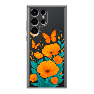 Силиконовый чехол на Samsung Galaxy S24 Ultra с принтом цветы бабочки