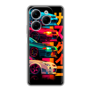 Силиконовый чехол на Infinix Hot 40 с принтом Гоночные машины Силиконовый чехол на Infinix Hot 40 с принтом Гоночные машины