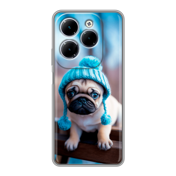 Силиконовый чехол на Infinix Hot 40 с принтом Мопс в шапке Силиконовый чехол на Infinix Hot 40 с принтом Мопс в шапке