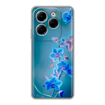 Силиконовый чехол на Infinix Hot 40 с принтом Голубые цветы Силиконовый чехол на Infinix Hot 40 с принтом Голубые цветы