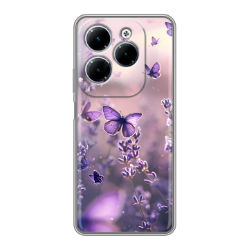 Силиконовый чехол на Infinix Hot 40 с принтом бабочки и лаванда Силиконовый чехол на Infinix Hot 40 с принтом бабочки и лаванда