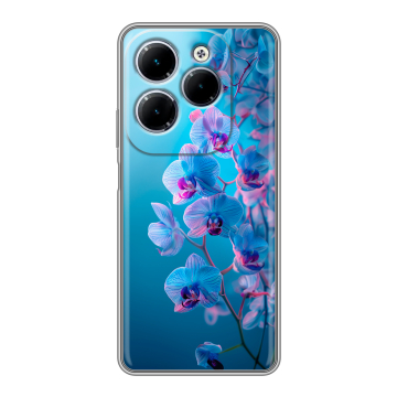Силиконовый чехол на Infinix Hot 40 с принтом голубые орхидеи Силиконовый чехол на Infinix Hot 40 с принтом голубые орхидеи