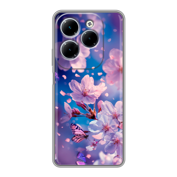 Силиконовый чехол на Infinix Hot 40 с принтом цветы бабочки Силиконовый чехол на Infinix Hot 40 с принтом цветы бабочки