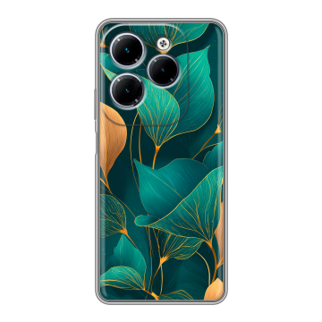 Силиконовый чехол на Infinix Hot 40 с принтом Листья и золото