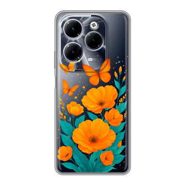 Силиконовый чехол на Infinix Hot 40 с принтом цветы бабочки