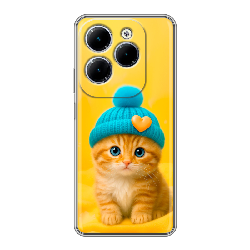 Силиконовый чехол на Infinix Hot 40 с принтом Котенок в шапке Силиконовый чехол на Infinix Hot 40 с принтом Котенок в шапке