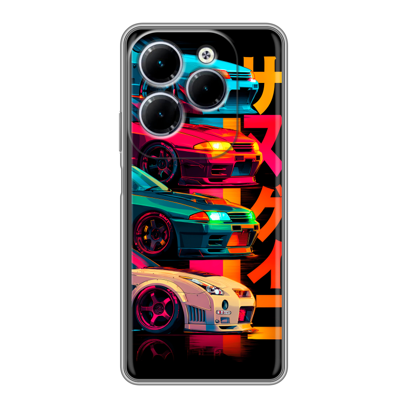 Силиконовый чехол на Infinix Hot 40 с принтом Гоночные машины Силиконовый чехол на Infinix Hot 40 с принтом Гоночные машины