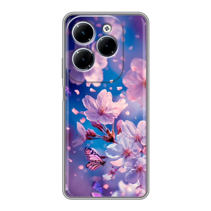 Силиконовый чехол на Infinix Hot 40 с принтом цветы бабочки Силиконовый чехол на Infinix Hot 40 с принтом цветы бабочки