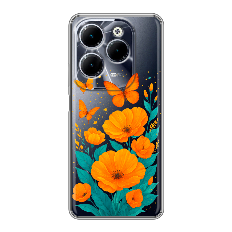 Силиконовый чехол на Infinix Hot 40 с принтом цветы бабочки Силиконовый чехол на Infinix Hot 40 с принтом цветы бабочки