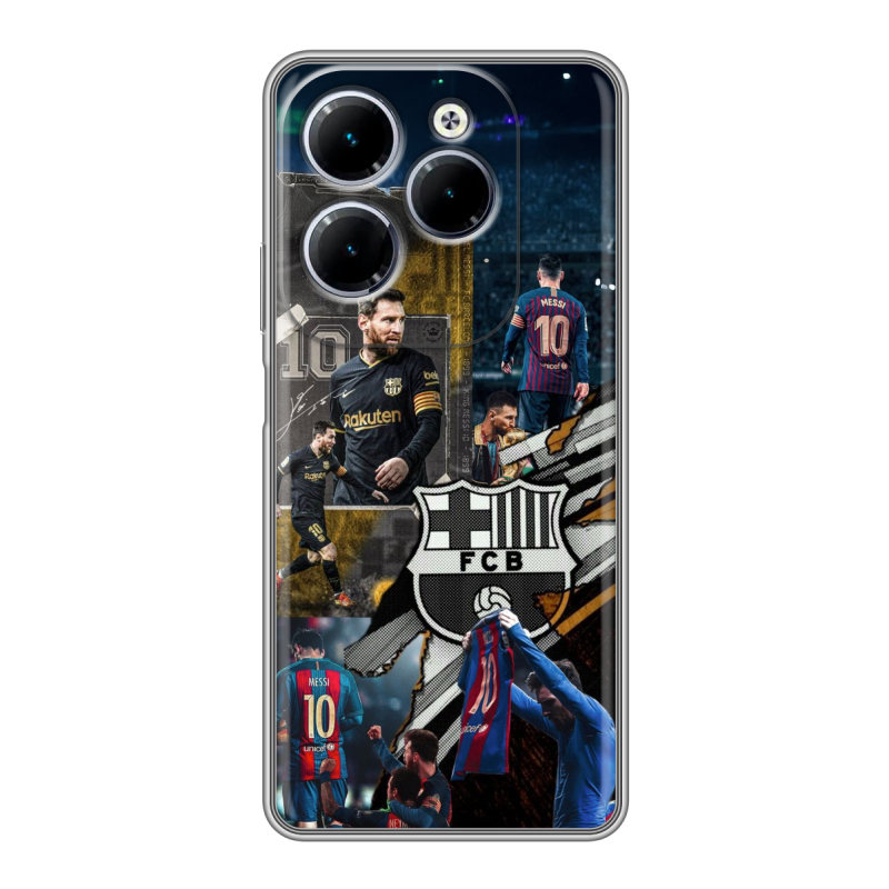 Силиконовый чехол на Infinix Hot 40 с принтом Messi Barcelona Силиконовый чехол на Infinix Hot 40 с принтом Messi Barcelona