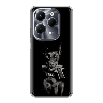 Силиконовый чехол на Infinix Hot 40 Pro с принтом Доберман и пистолет