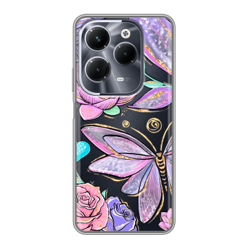 Силиконовый чехол на Infinix Hot 40 Pro с принтом Бабочки и цветы Силиконовый чехол на Infinix Hot 40 Pro с принтом Бабочки и цветы