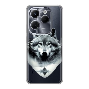 Силиконовый чехол на Infinix Hot 40 Pro с принтом Волк в лесу Силиконовый чехол на Infinix Hot 40 Pro с принтом Волк в лесу