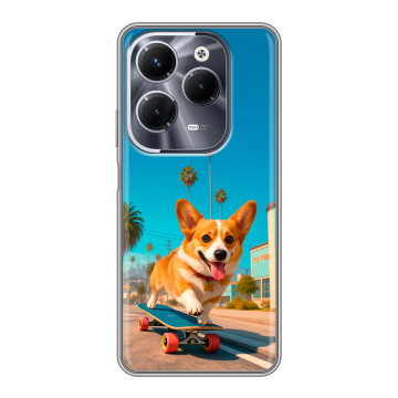 Силиконовый чехол на Infinix Hot 40 Pro с принтом Корги на скейте Силиконовый чехол на Infinix Hot 40 Pro с принтом Корги на скейте
