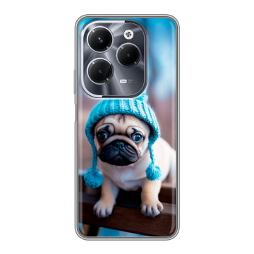 Силиконовый чехол на Infinix Hot 40 Pro с принтом Мопс в шапке Силиконовый чехол на Infinix Hot 40 Pro с принтом Мопс в шапке