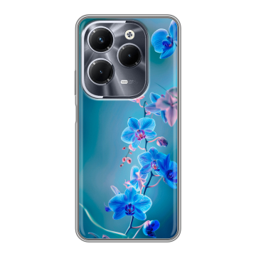 Силиконовый чехол на Infinix Hot 40 Pro с принтом Голубые цветы Силиконовый чехол на Infinix Hot 40 Pro с принтом Голубые цветы