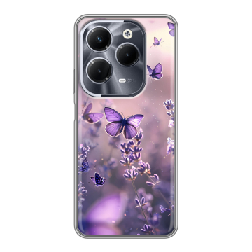 Силиконовый чехол на Infinix Hot 40 Pro с принтом бабочки и лаванда Силиконовый чехол на Infinix Hot 40 Pro с принтом бабочки и лаванда