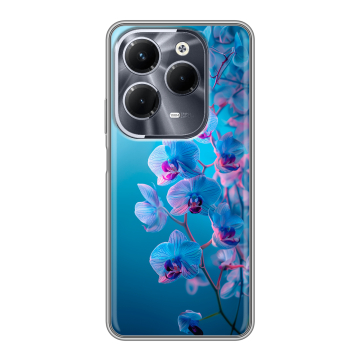 Силиконовый чехол на Infinix Hot 40 Pro с принтом голубые орхидеи Силиконовый чехол на Infinix Hot 40 Pro с принтом голубые орхидеи