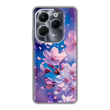 Силиконовый чехол на Infinix Hot 40 Pro с принтом цветы бабочки Силиконовый чехол на Infinix Hot 40 Pro с принтом цветы бабочки