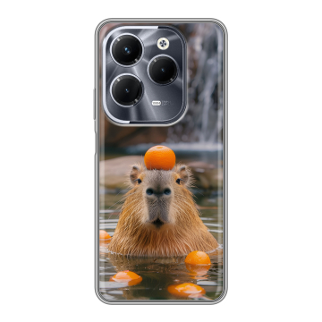 Силиконовый чехол на Infinix Hot 40 Pro с принтом Капибара с апельсином Силиконовый чехол на Infinix Hot 40 Pro с принтом Капибара с апельсином