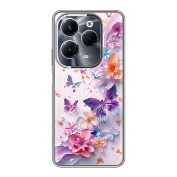Силиконовый чехол на Infinix Hot 40 Pro с принтом цветы бабочки Силиконовый чехол на Infinix Hot 40 Pro с принтом цветы бабочки