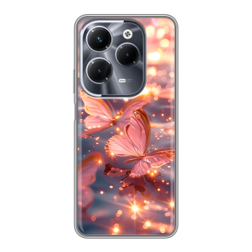Силиконовый чехол на Infinix Hot 40 Pro с принтом бабочки розовые Силиконовый чехол на Infinix Hot 40 Pro с принтом бабочки розовые