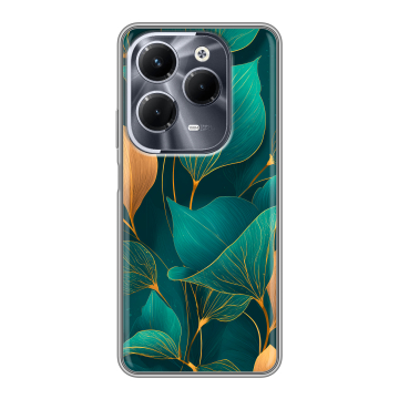 Силиконовый чехол на Infinix Hot 40 Pro с принтом Листья и золото